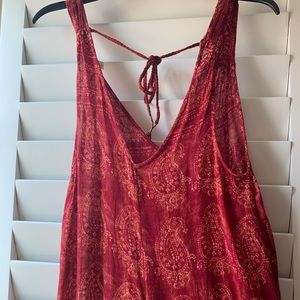 Long urban outfitters red jumpsuit with boho ties